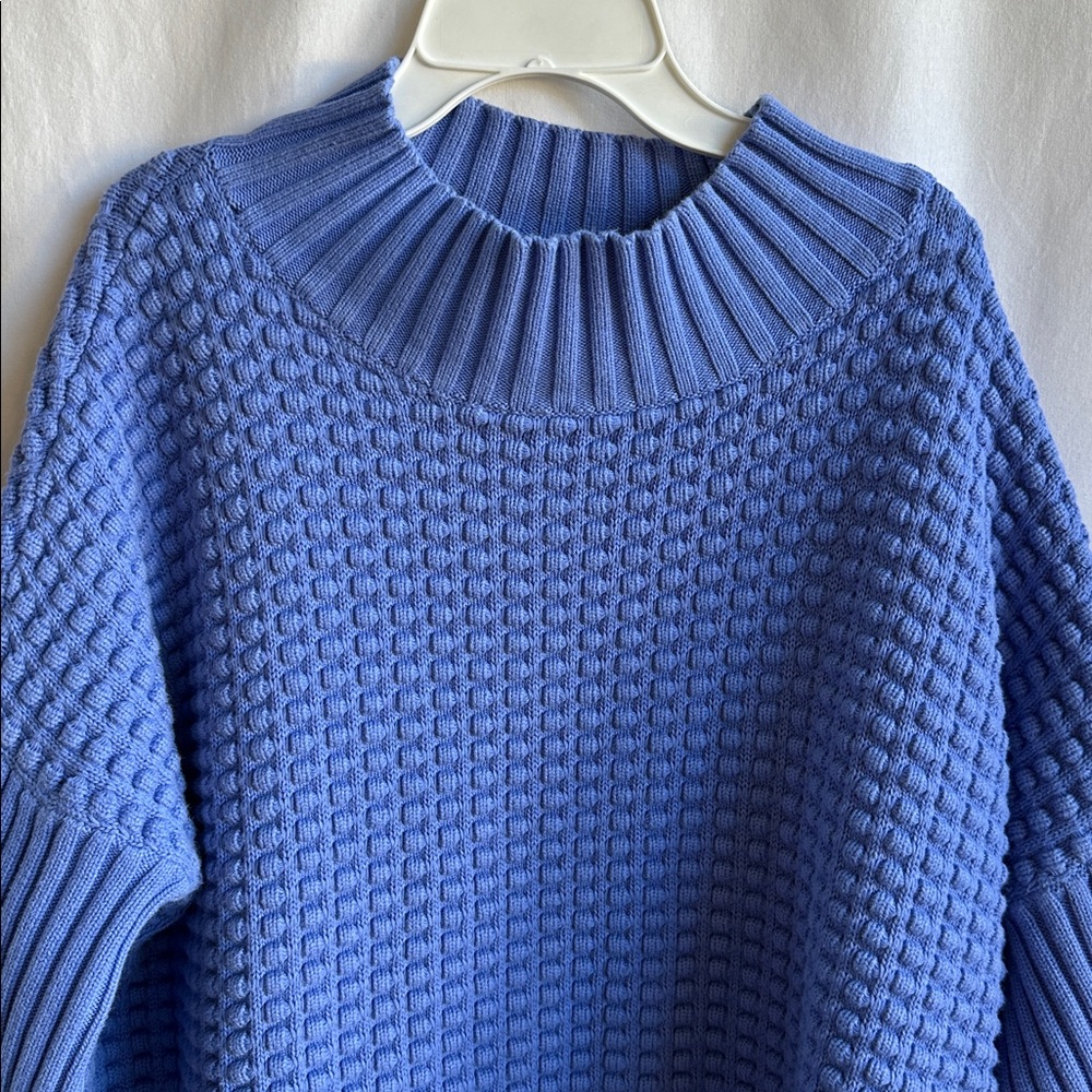 French Connection Luna Mozart cotton waffle-knit sweater in periwinkle, size L - Picture 2 of 7